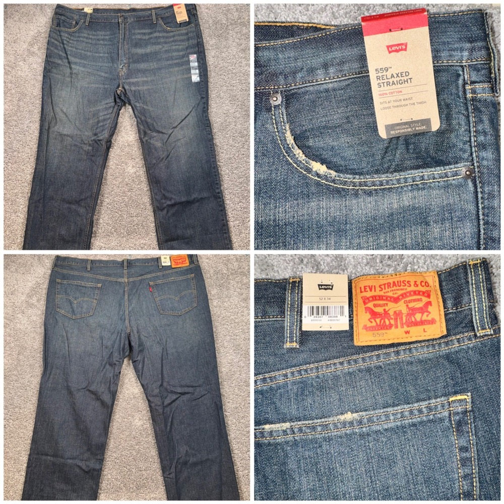 Levis 559 Relaxed Straight Jeans Mens Big and Tall Blue 52x34 NEW